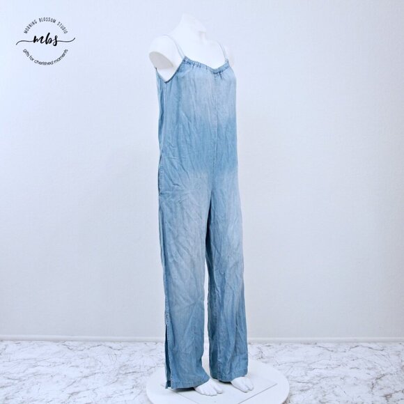 Cloth & Stone Chambray Sleeveless Side Slit Wide Leg Jumpsuit Blue Women XS - Picture 5 of 15